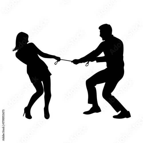 Elegant Couple Tug of War Silhouette Vector for Rivalry and Determination Graphics