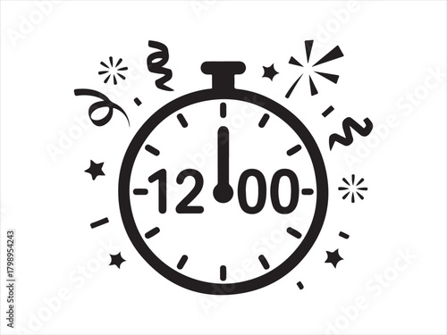 New Year Countdown Clock Icon – Midnight Celebration Illustration