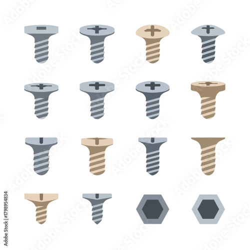 Screw Collection with Various Types and Metal Finishes