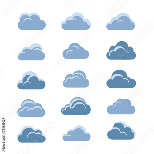 Atmospheric Cloud Set in Multiple Blue Tones and Forms