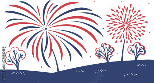 Retro Red, White, and Blue Fireworks Celebration