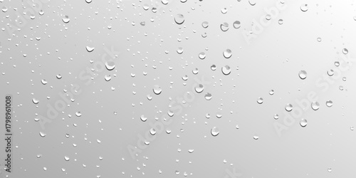 Abstract background of clear water droplets on a smooth gray surface