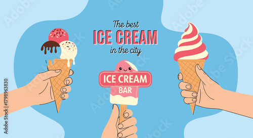 Enjoying the most delicious ice cream cones on a warm sunny day.