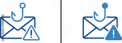 Digital Threat Alert: Depicting a cyber threat with a symbolic envelope, a fish hook, and an alert sign, warning of potential dangers within.