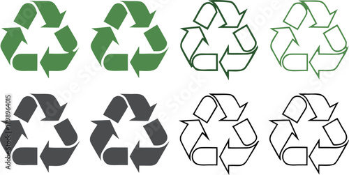 Recycling Symbol Icon Set in Green and Gray Variations