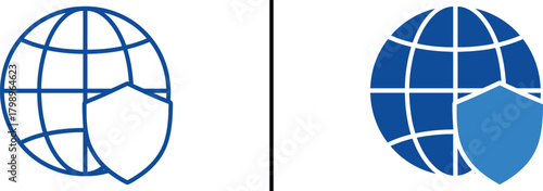 Global Security: A symbolic representation of global protection, where a shield is superimposed over a globe to symbolize security. The design encapsulates concepts of internet, data.