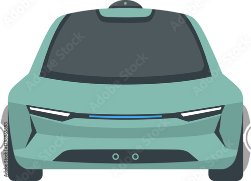 Minimalist Front View Automated Driving Teal Car Transportation Icon