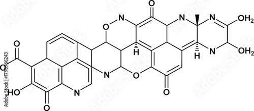 Doxorubicin chemical structure, cancer drug, molecular diagram, pharmacology compound, chemotherapy agent, scientific illustration, organic rings, medical research, drug design