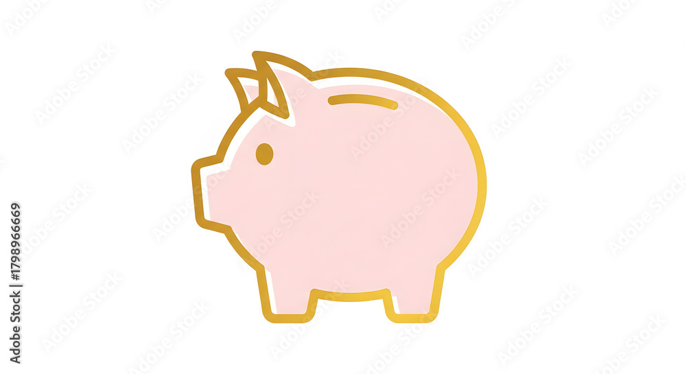 Obraz premium Minimalist Pink Piggy Bank Icon with Golden Outline for Savings and Finance