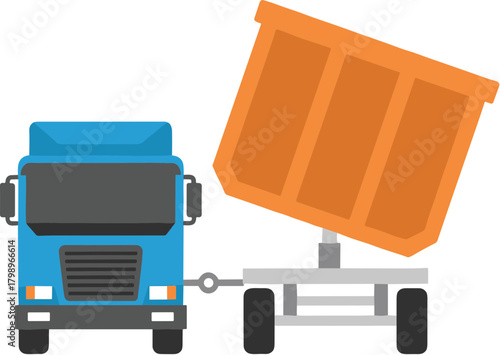 Flat Design Open Orange Dump Truck Trailer Transportation Vehicle Illustration