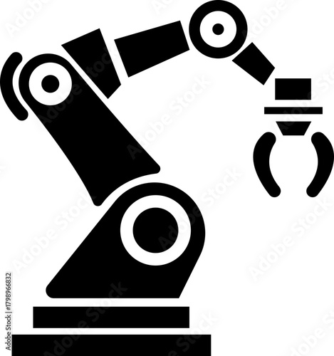 Robotic and Automation Icon of Artificial Intelligence, Machine Learning, and Industrial Robot Symbols, Black Flat Vector AI Technology and Innovation Design