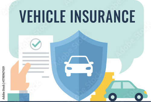 Flat Illustration Modern Vehicle Insurance Policy Protection and Financial Concept