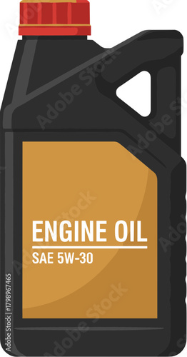Flat Style Dark Engine Oil Bottle Plastic Container Illustration