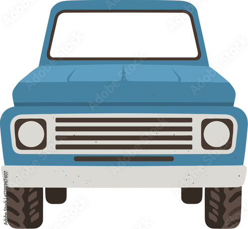 Minimalist Simple Blue Pickup Truck Front View Car Illustration