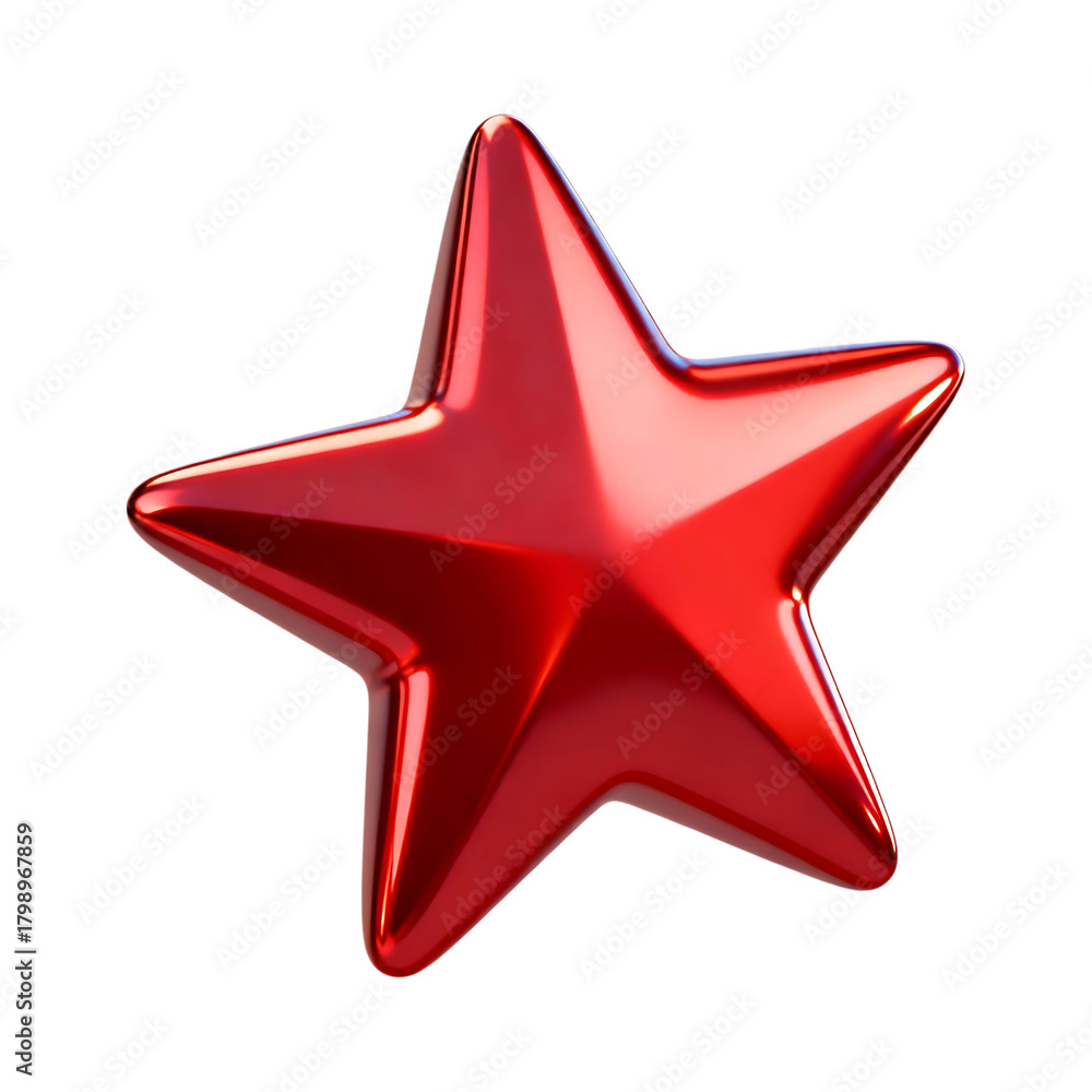 Fototapeta premium A Vivid Red Metallic Five Pointed Star Shape Floating Isolated Against A Transparent Background