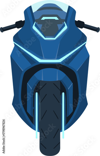 Minimalist Front View Futuristic Motorcycle Graphic Style Transportation Illustration
