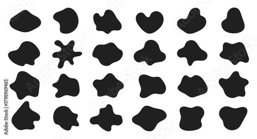 Modern abstract rounded blob collection with soft bubbles, liquid curves, and wavy doodle shapes