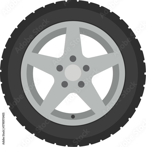 Flat Graphic Modern Automobile Wheel and Tire Car Part Illustration