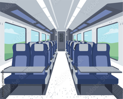 Clean Modern Train Interior Passenger Seat Transportation Illustration