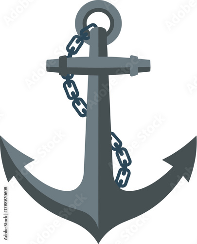 Flat Design Metallic Anchor with Chain Nautical Element Decoration Icon