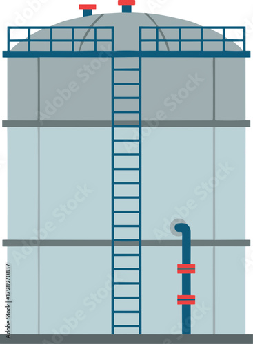 Flat Design Style Industrial Storage Tank With Ladder and Piping Illustration