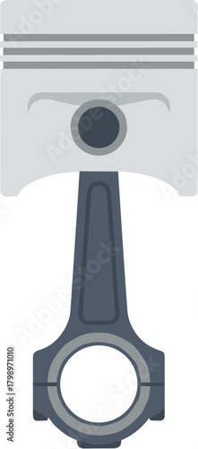 Flat Design Piston and Connecting Rod Mechanical Part Automotive Industry