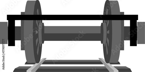 Simple Style Isolated Train Wheel Axle on Railroad Track Illustration