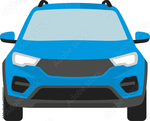 Flat Style Detailed Front View Blue Car Illustration Transport Icon