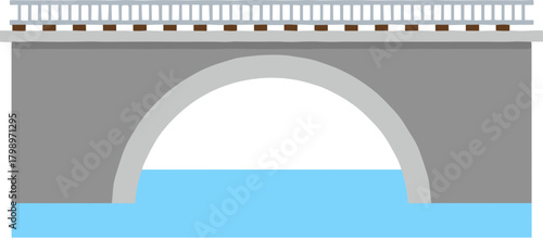 Simple Flat Design Stone Railway Bridge Over Blue River Illustration
