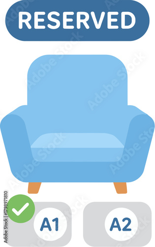 Flat Simple Reserved Seating Arrangement with Couch and Designation Icon