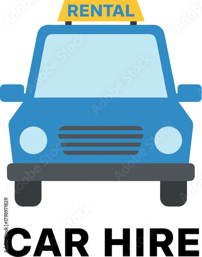 Modern Flat Illustration Car Hire Service with Rental Sign Graphic