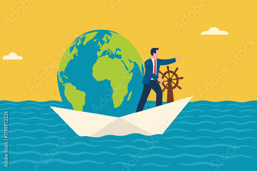 save the world from global warming or climate change, protect the earth from sinking due to melting polar ice, man pilots a ship that carries the earth to save it from sinking