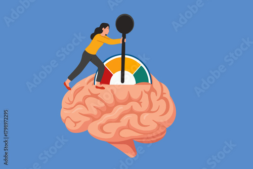 active your brain, smart thinking or emotional intelligence, smart businessman turn on switch on his own brain to high performance mode with flat design vector illustration