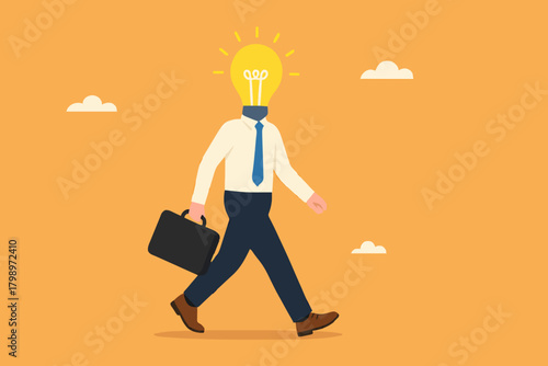 get new business idea or opportunity, intelligence or wisdom to drive career success, creativity or brilliant idea for business success, smart businessman jump with light bulb idea head illustration