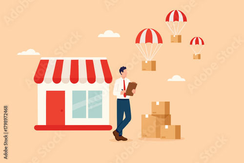 checking delivery order concept, send order packages concept, Businesspeople check package addresses before sending them to consumers concept vector illustration
