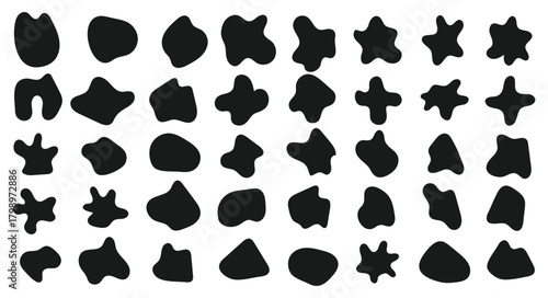 Abstract liquid blob set with wavy curved shapes, soft organic outlines, and rounded background elements