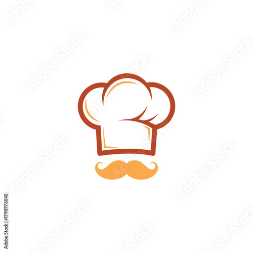 Chef hat and mustache minimal icon design for food or restaurant branding.