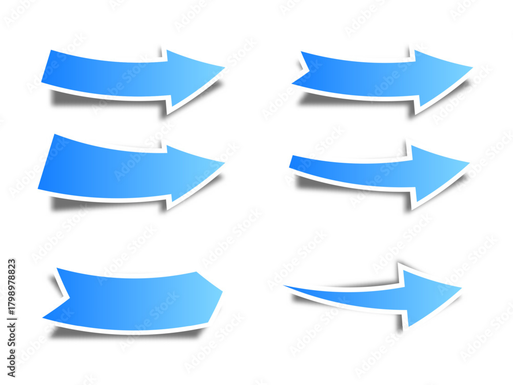 Fototapeta premium Set of 3D Blue Arrow Stickers with Shadow.