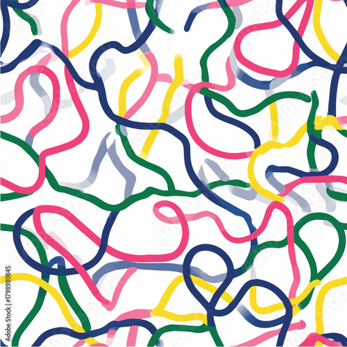 Seamless pattern of energetic abstract doodle lines