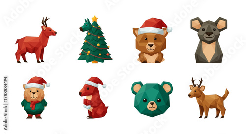 Eight festive Christmas icons on a white