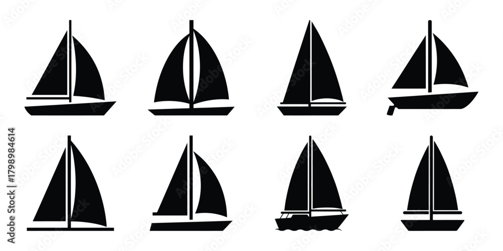Εκτύπωση καμβά boat sail silhouette icon set