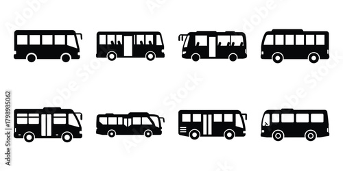 bus side silhouette icon set. Transport symbol and Vector illustration.