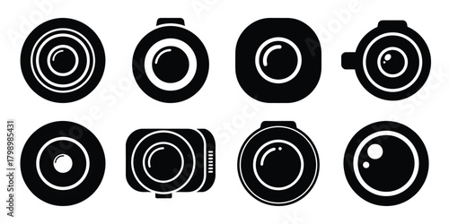 camera lens silhouette icon set. Transport symbol and Vector illustration.