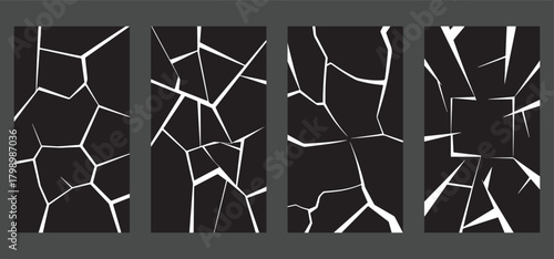  Cracked Glass Vector Set – Shattered, Fractured & Exploded Glass Patterns for Posters, Album Art, Horror & Tech Design — Vector Illustration.