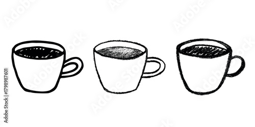 Set of cute hand drawn cup of tea or coffee Simple mug clipart Cozy home doodle Single element for design
