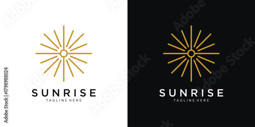 Sun logo, sunrise geometry line design icon