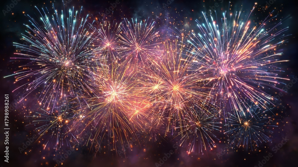 Fototapeta premium golden typography colorful firework celebration