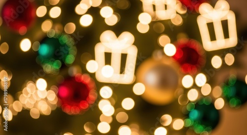 Christmas tree with ornaments and lights. The festive concept of holiday cheer and celebration.