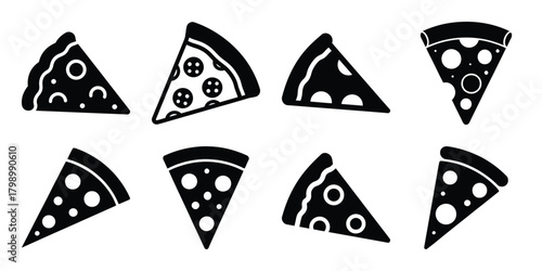 pizza slice silhouette icon set. Transport symbol and Vector illustration.