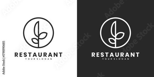 Vegan restaurant logo design with knife and leaf icon